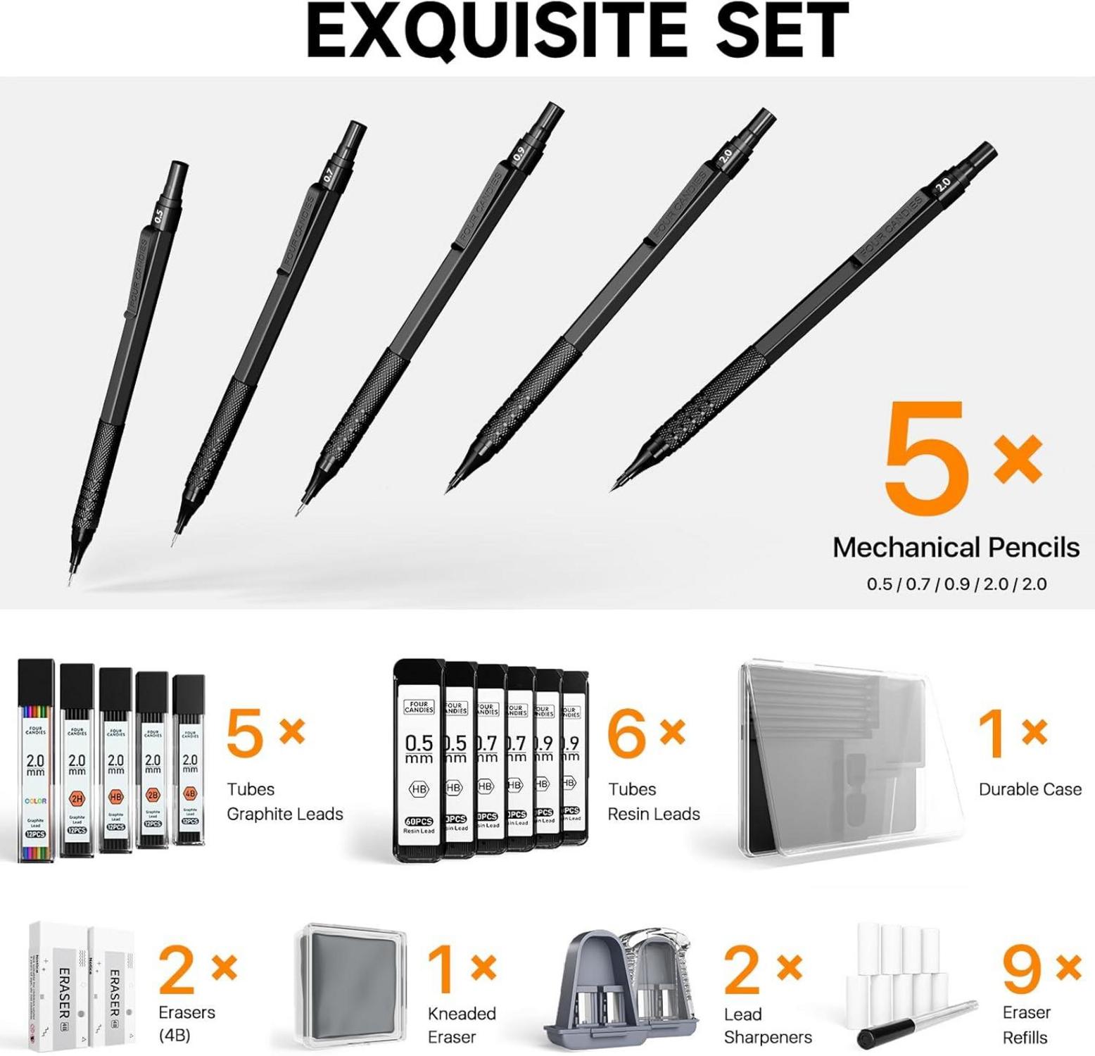 Kunst-Minenbleistift-Set, 5er Pack, mit 420 Minen, zum Schreiben und Zeichnen