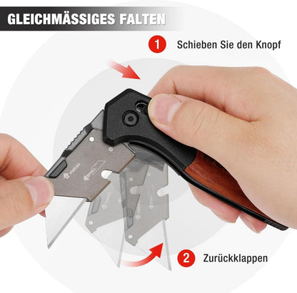 WORKPRO Klappmesser Holzgriff Schiebeschloss SK5 Klingen Gürtelclip