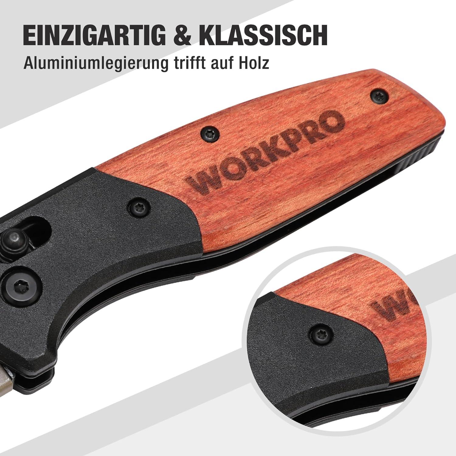 Klappmesser mit Holzgriff & Schiebeschloss, Universalmesser Teppichmesser