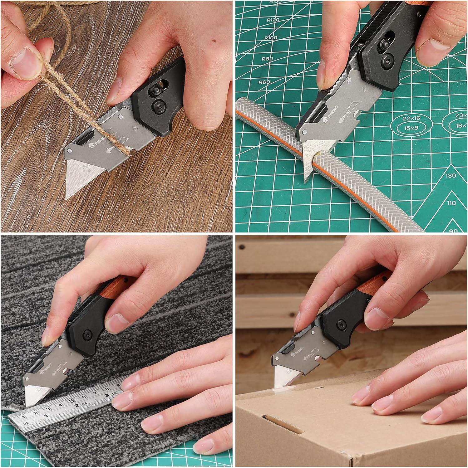 WORKPRO Klappmesser Holzgriff Schiebeschloss SK5 Klingen Gürtelclip