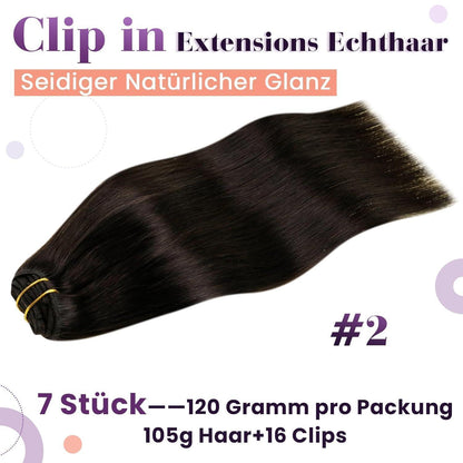 Echthaar Clip-in Braun 60cm – Remy Haarverlängerung