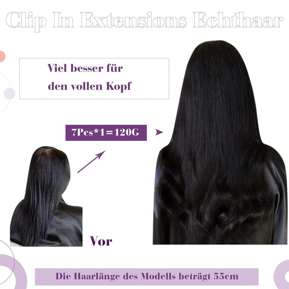 Echthaar Clip-in Braun 60cm – Remy Haarverlängerung
