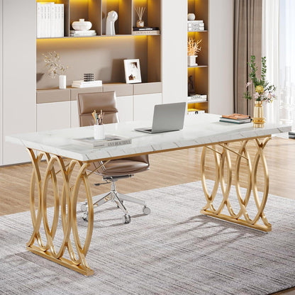 Moderner Schreibtisch Weiß & Gold | 160x80cm | Bürotisch & Esstisch