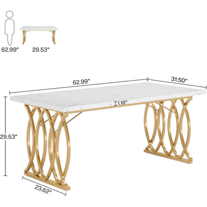 Moderner Schreibtisch Weiß & Gold | 160x80cm | Bürotisch & Esstisch