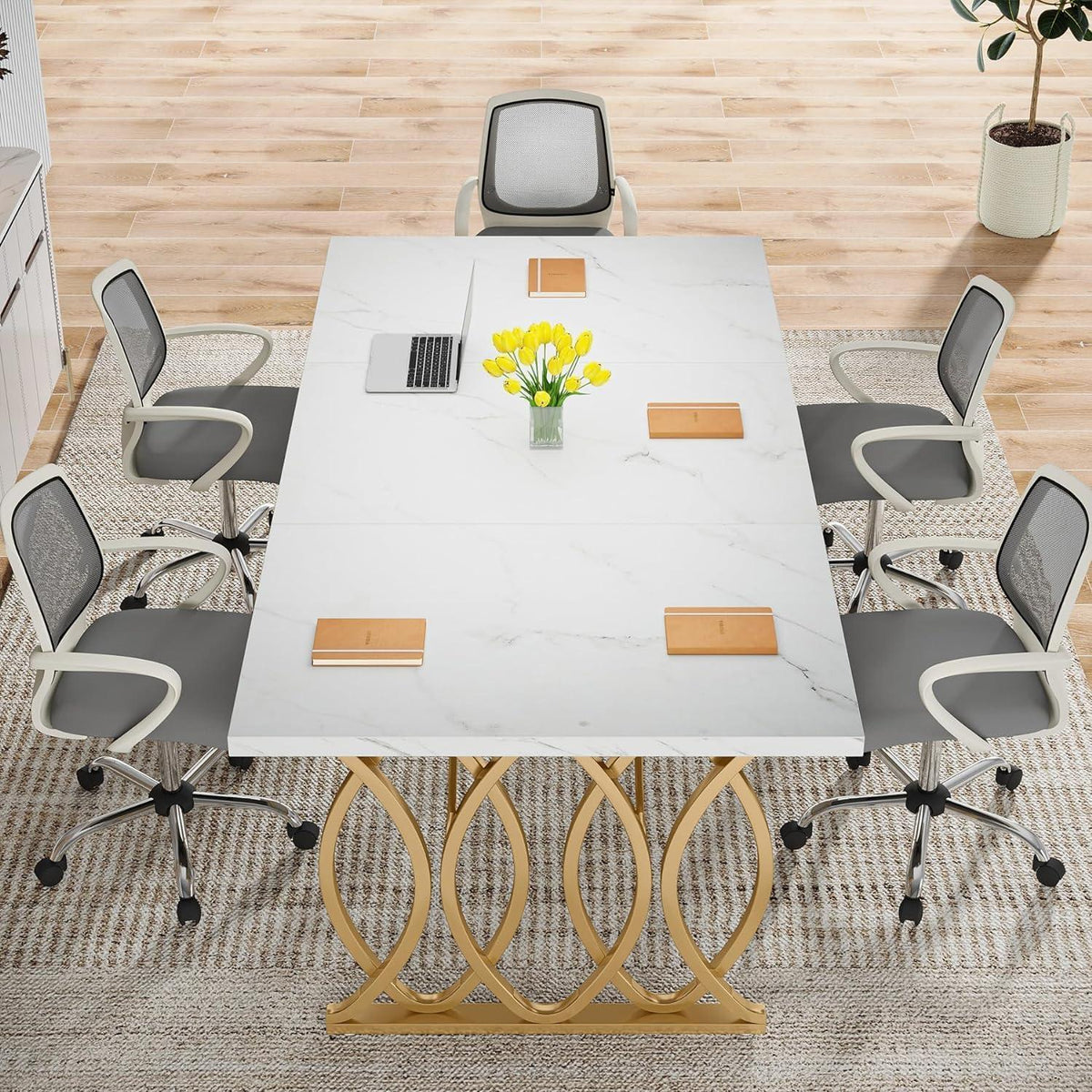 Moderner Schreibtisch Weiß & Gold | 160x80cm | Bürotisch & Esstisch