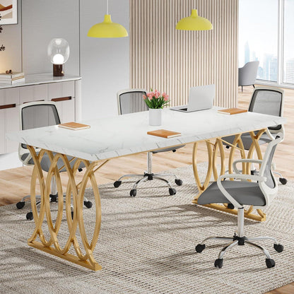 Moderner Schreibtisch Weiß & Gold | 160x80cm | Bürotisch & Esstisch