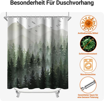 Duschvorhang Waldmuster 200x200cm Antischimmel Textil 13er Pack