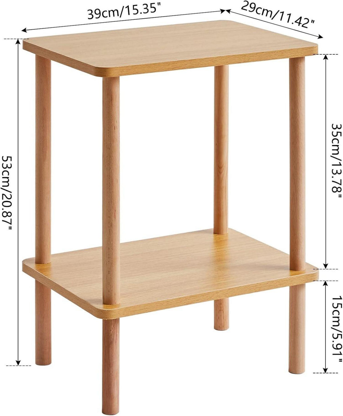 Beistelltisch aus Holz mit 2 Ebenen 39x29x53cm Sofa & Nachttisch