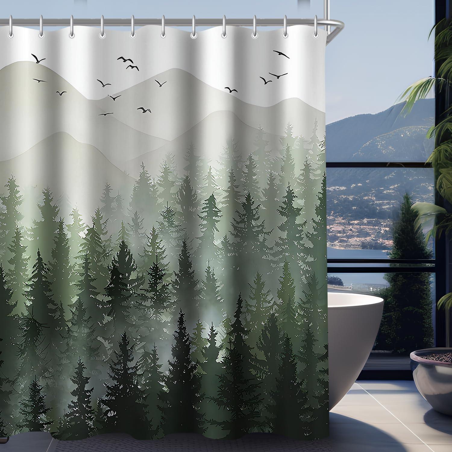 Duschvorhang Waldmuster 180x200cm wasserabweisend für Badezimmer