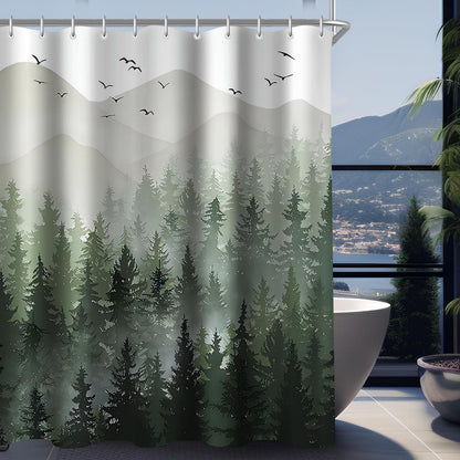 Duschvorhang Waldmuster 180x200cm wasserabweisend für Badezimmer