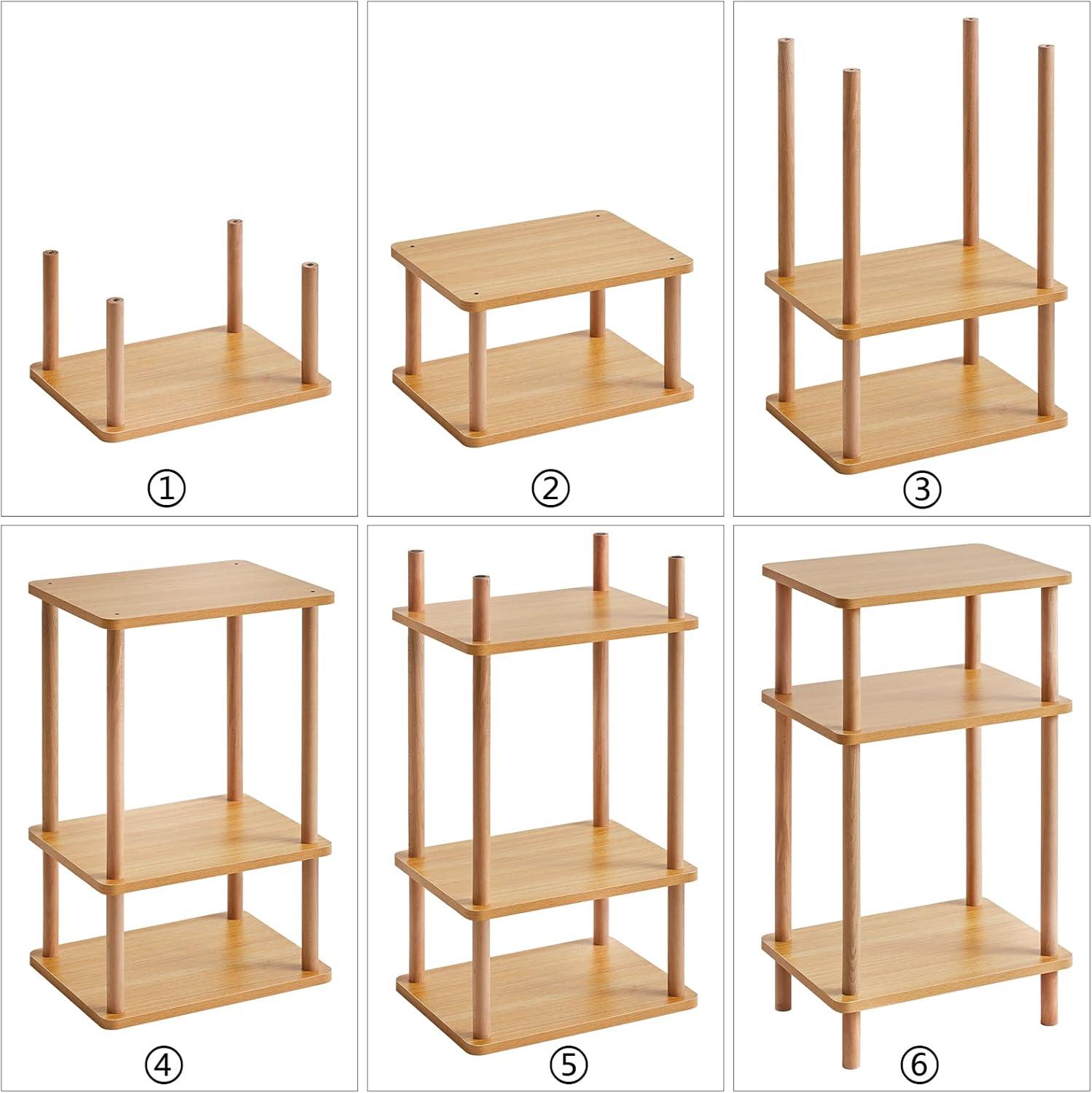 IBUYKE Holz Beistelltisch Modernes Design 3 Ebenen Natürlich 39x29x68.5cm