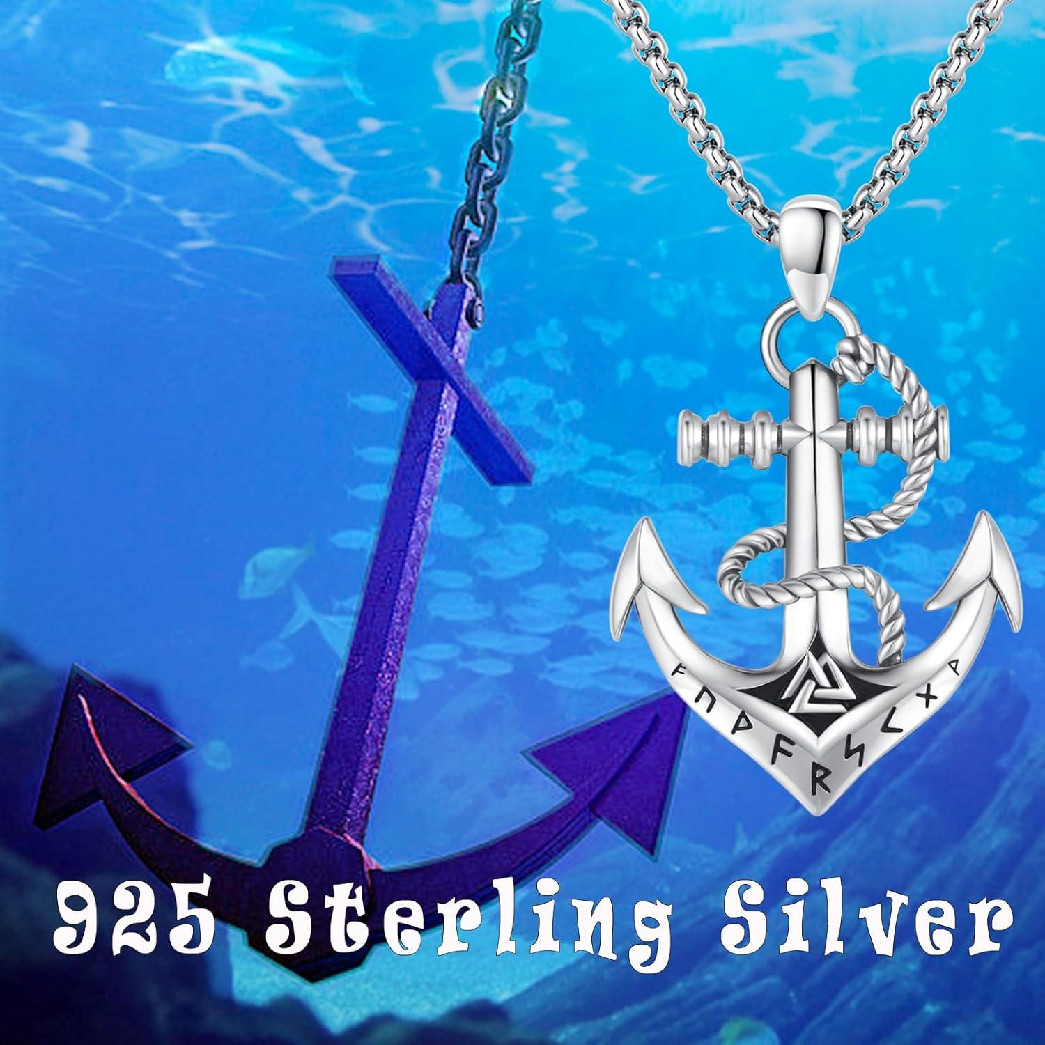 Wikinger Anker Halskette 925 Silber Nordisch Valknut Löwenhelm