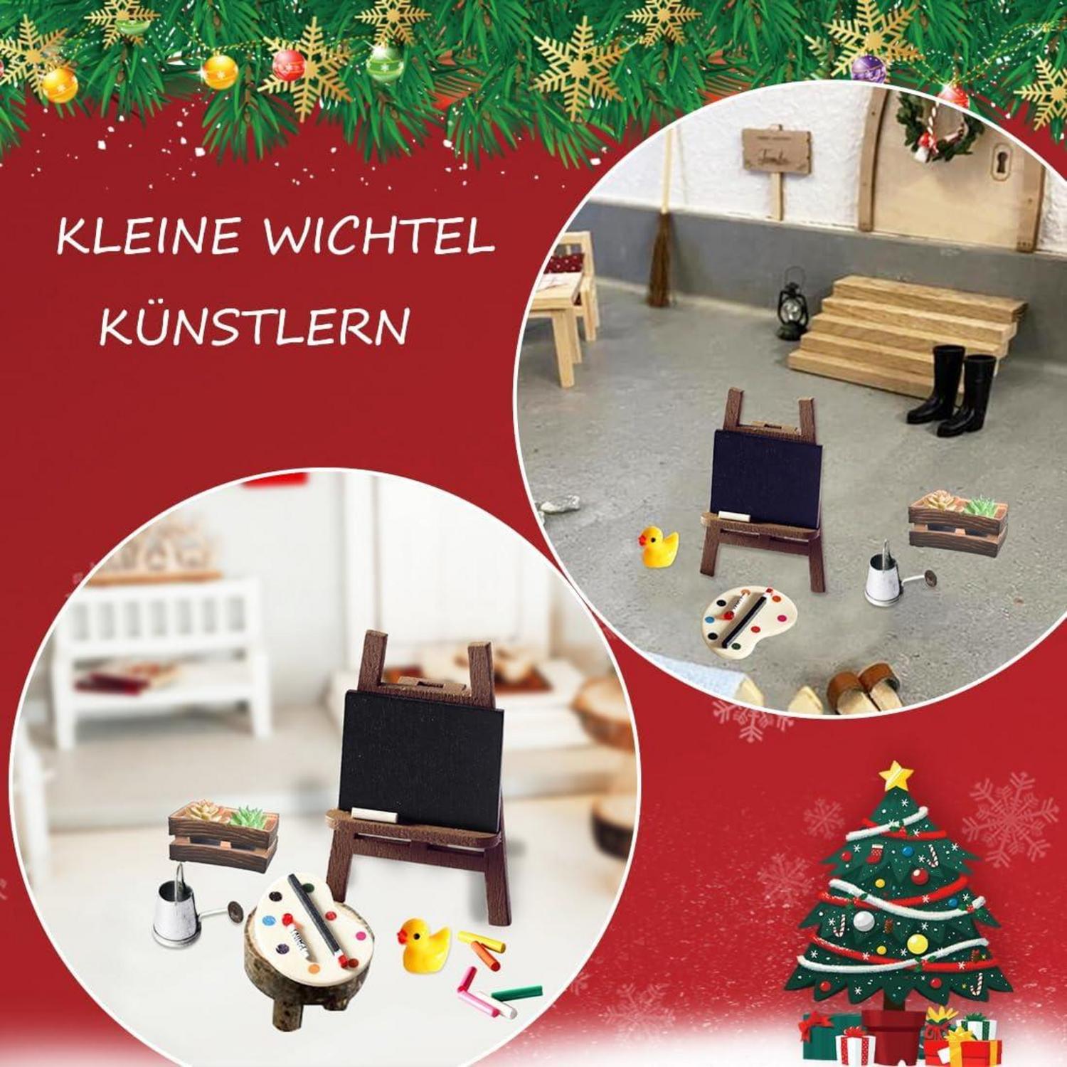 Wichtel Zubehör Set 12 Stück Weihnachten Puppenhaus DIY Staffelei Ente Topf
