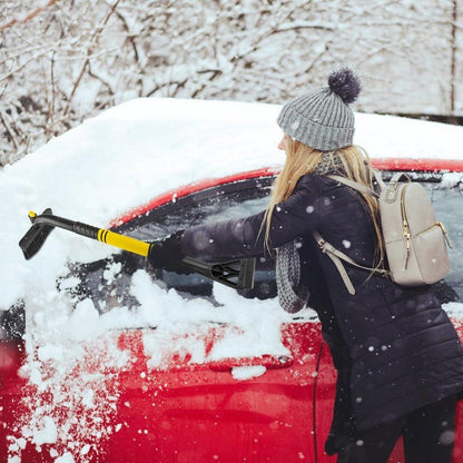 Eiskratzer Auto 3in1 mit Besen 360° Drehbarer Schneebürste Gelb