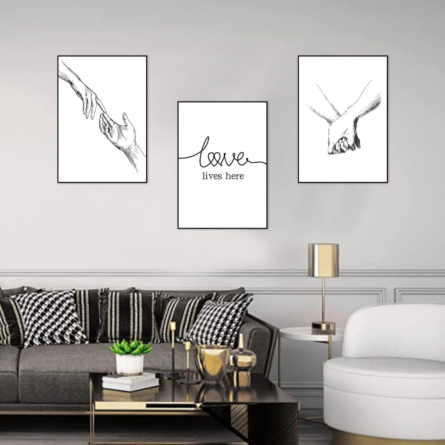 3er Set Moderne Schwarzweiß Poster Wandkunst Wohn Schlafzimmer 40x50cm
