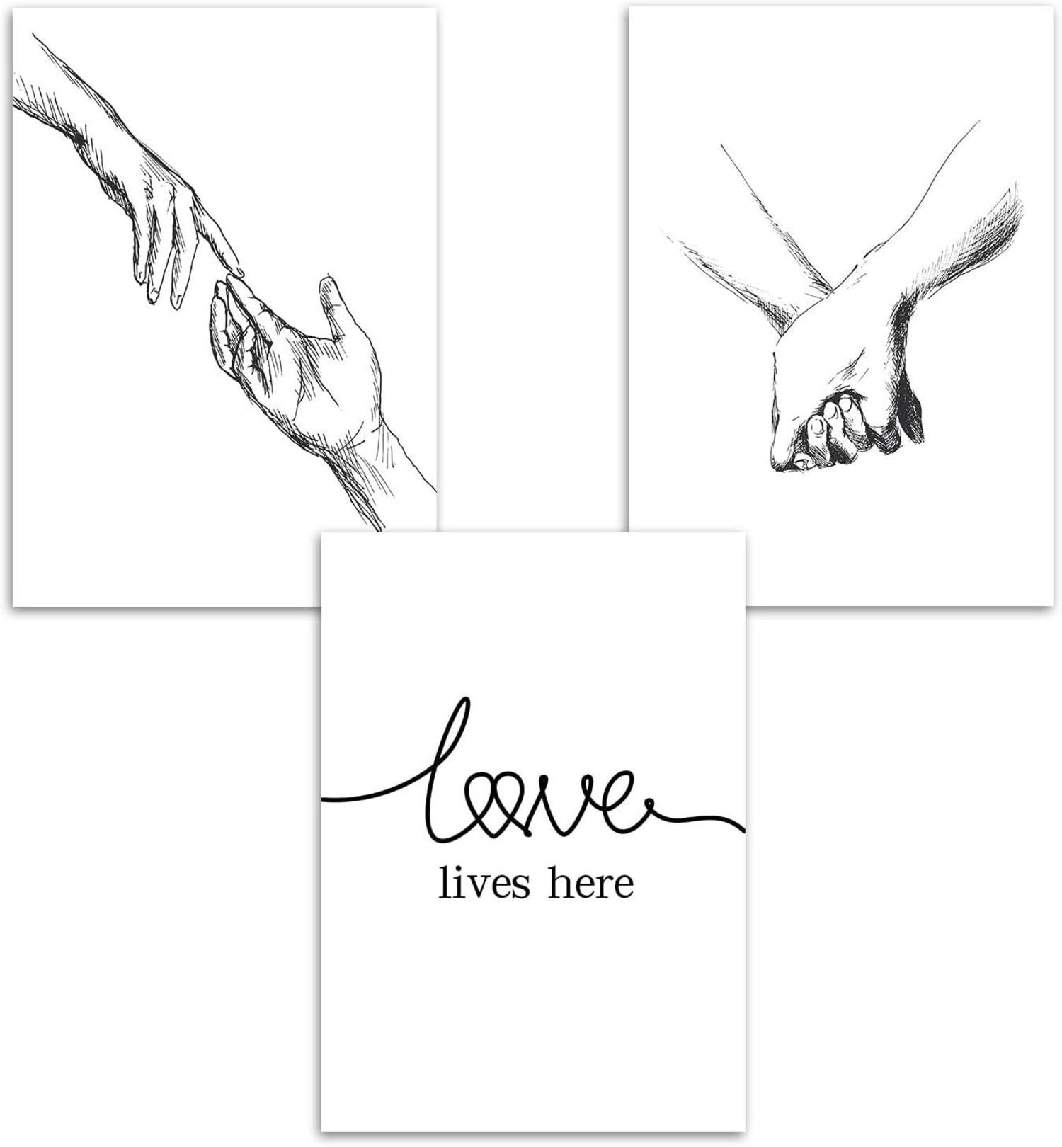 3er Set Moderne Schwarzweiß Poster Wandkunst Wohn Schlafzimmer 40x50cm