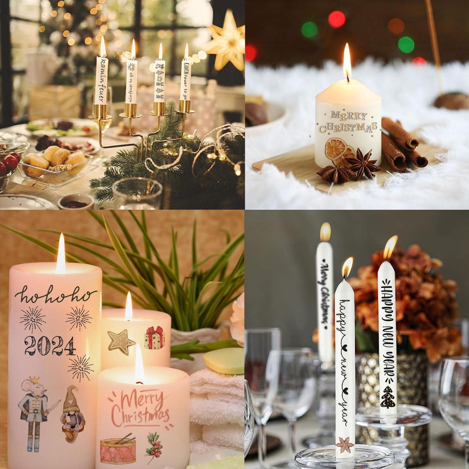 6er Set Kerzentattoos Weihnachten Happy New Year Wasserschiebefolie