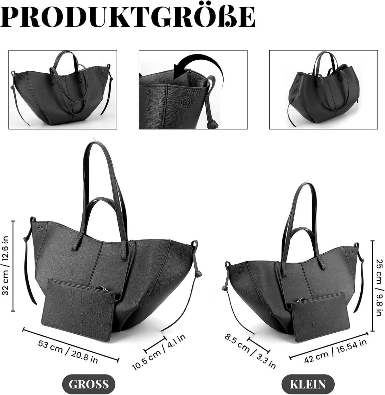 Tote Bag Kunstleder Handtasche Damen Groß Schultertasche Schwarz