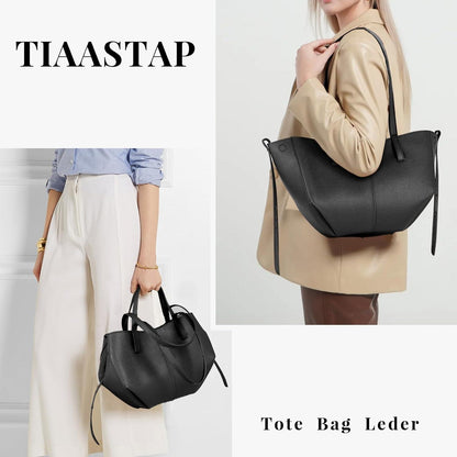 Damen Kunstleder Tote Bag Groß Shopper Schwarz Umhängetasche - Elegante