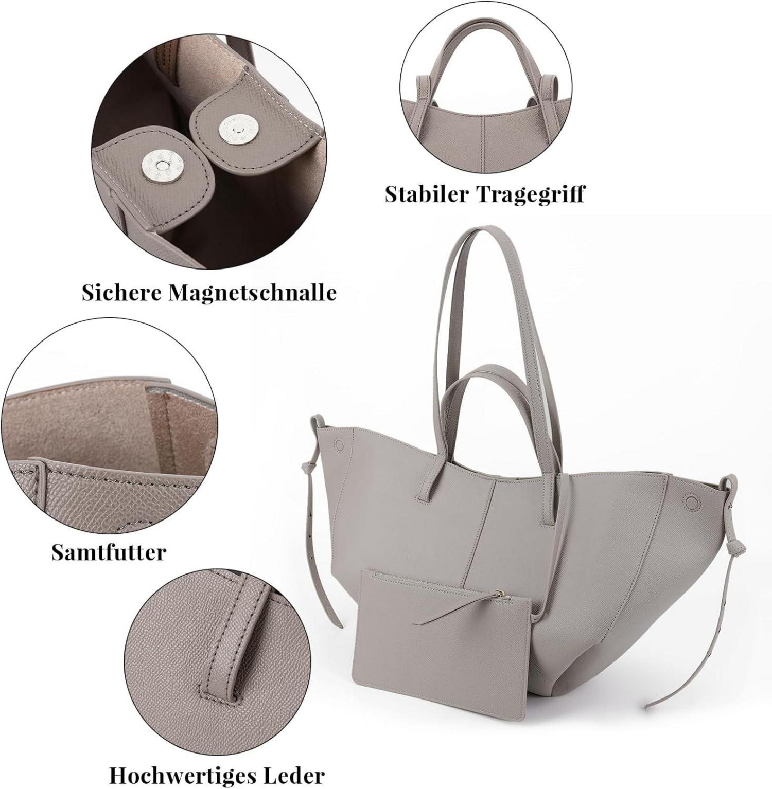 Große Tote Bag Kunstleder Handtasche Schultertasche Damen - Grau