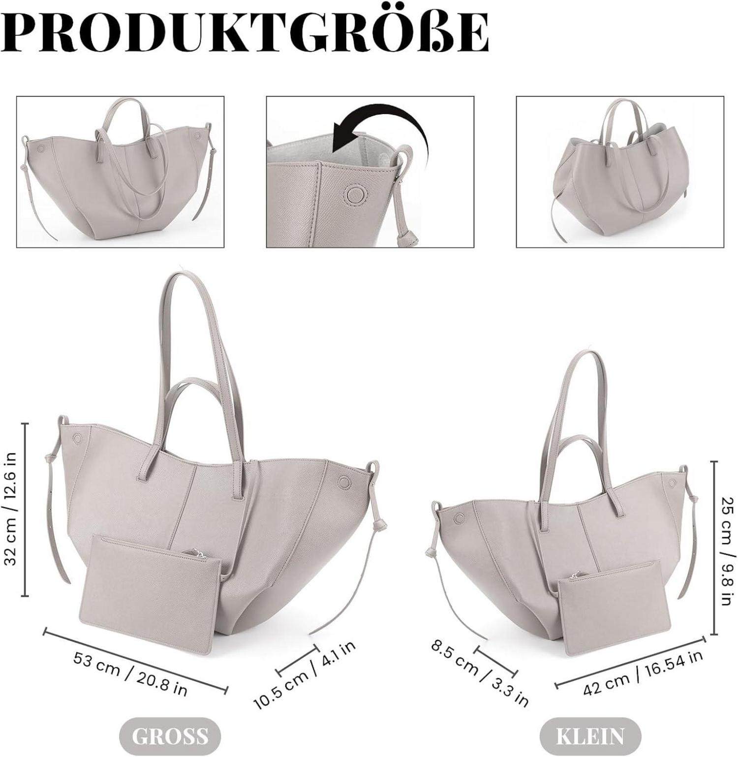 Tote Bag Kunstleder Damen Groß Shopper Elegante Umhängetasche Grau