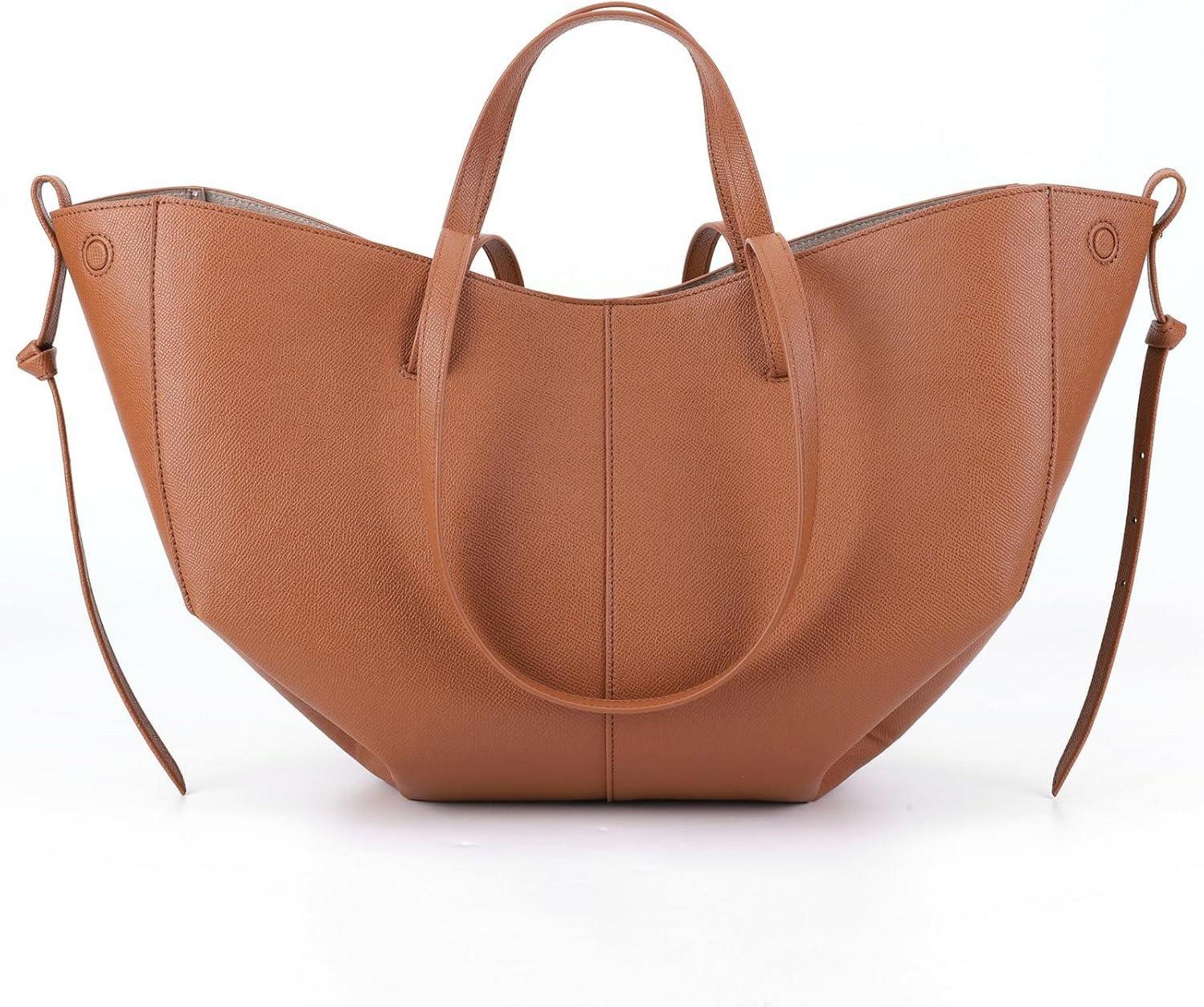 Damen Kunstleder Tote Bag Schultertasche Shopper Umhängetasche Braun