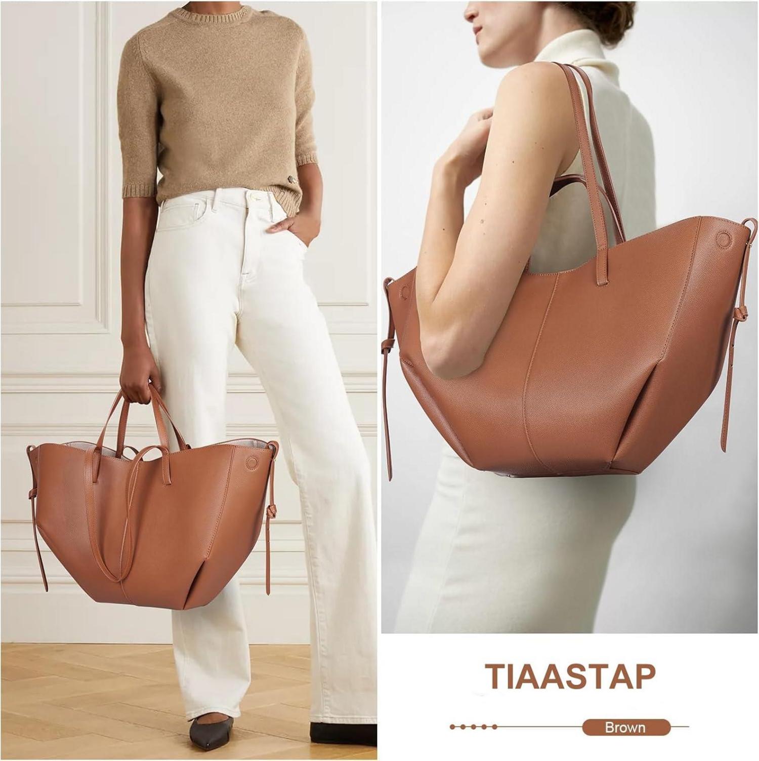 Damen Kunstleder Tote Bag Schultertasche Shopper Umhängetasche Braun