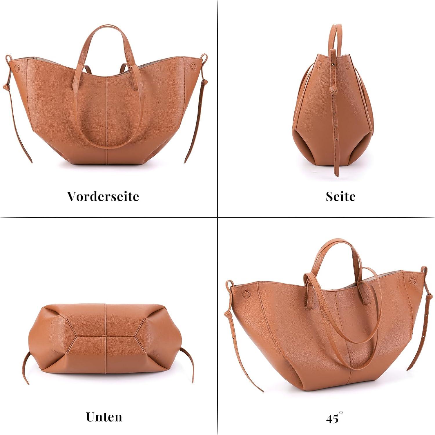 TIAASTAP Damen Kunstleder Große Schultertasche in Braun