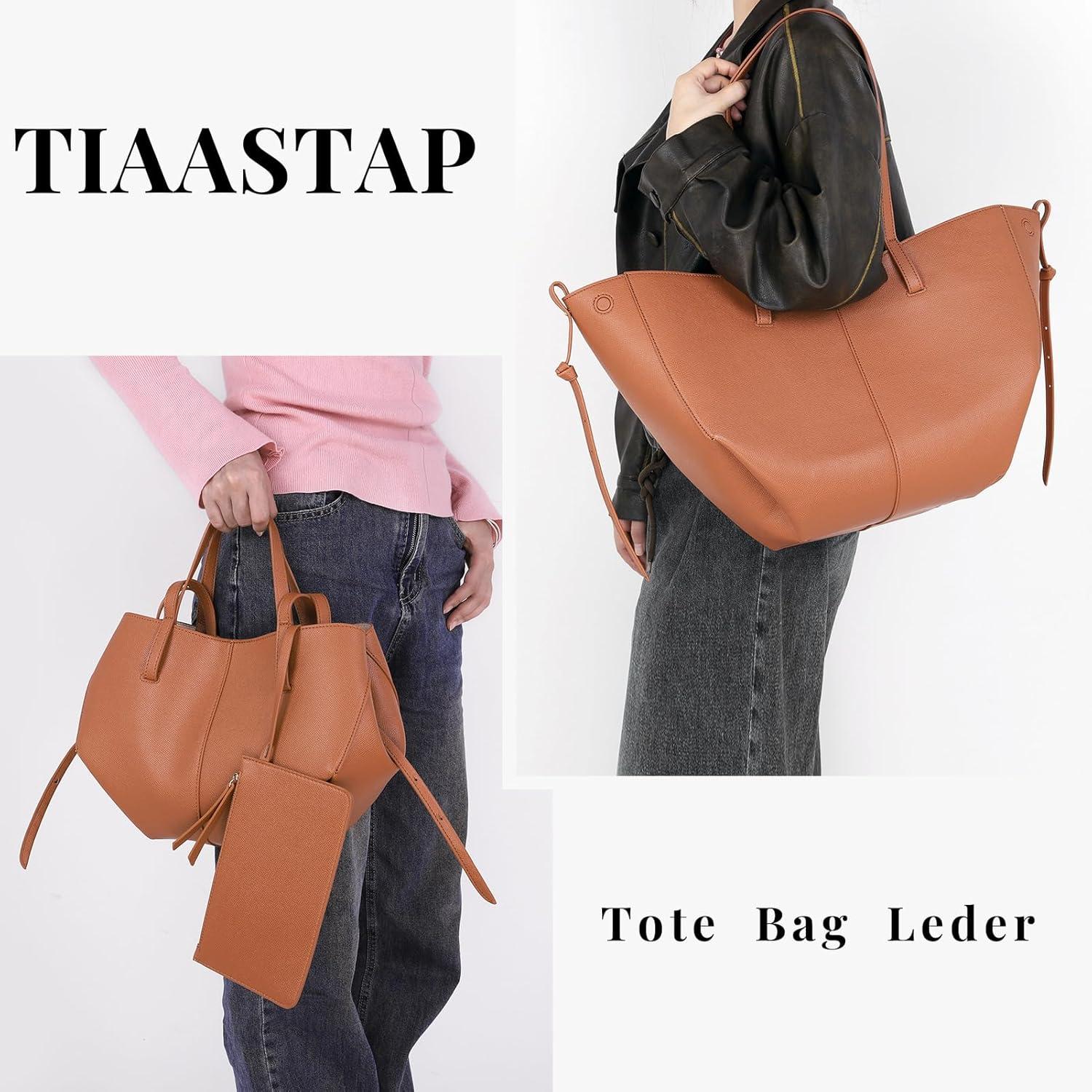 TIAASTAP Damen Kunstleder Große Schultertasche in Braun