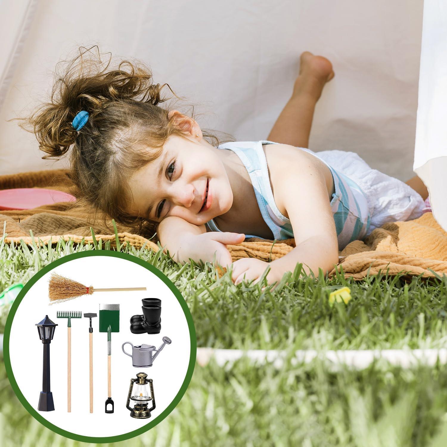 Miniatur Garten Deko Set 8tlg Zubehör Puppenhaus 1 12 Gießkanne Spaten Harke