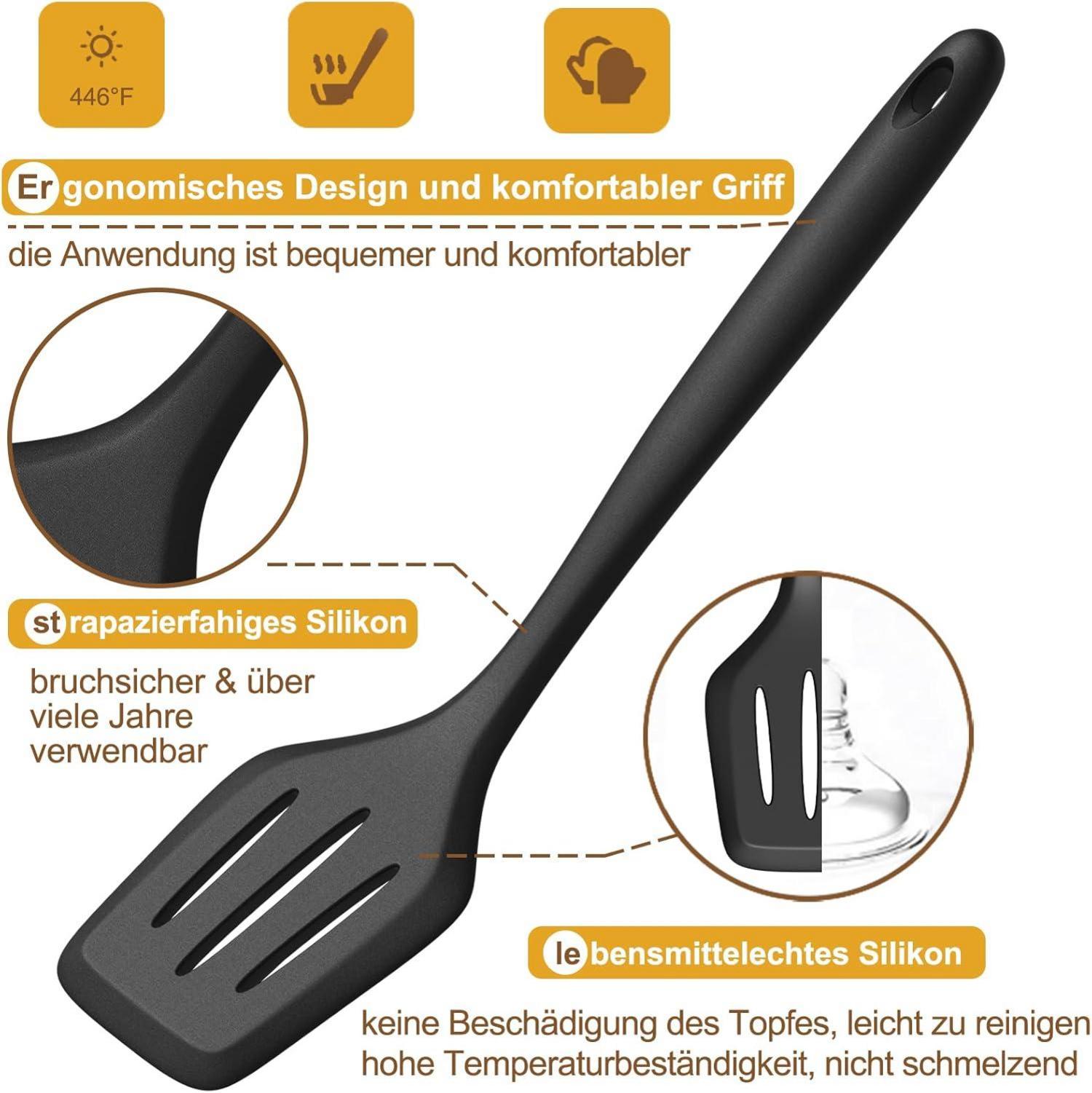 15-teiliges Silikon Kochutensilien Set mit Utensilienhalter Schwarz