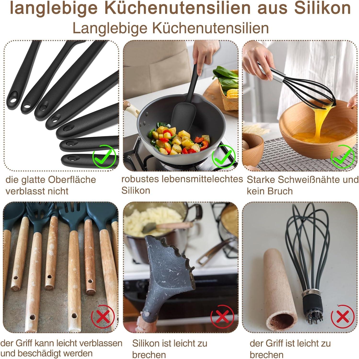 Küchenhelfer Set 15-teilig Silikon Kochutensilien Antihaft Hitzebeständig
