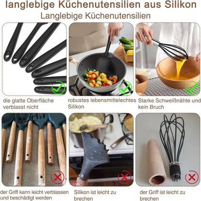Küchenhelfer Set 15-teilig Silikon Kochutensilien Antihaft Hitzebeständig