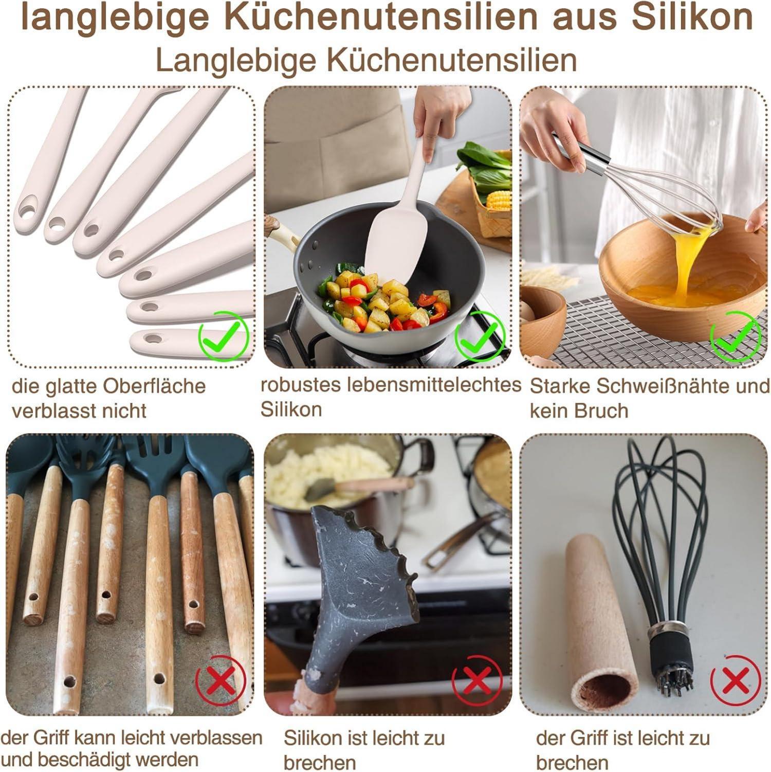 15-teiliges Silikon Küchenhelfer Set - Hitzebeständiges Kochutensilien
