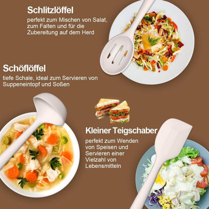 15-teiliges Silikon Küchenutensilien Set mit Utensilienhalter, Antihaft Kochgeschirr, Spülmaschinenfest - Khaki