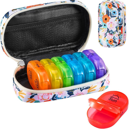 Tablettenbox 7 Tage Pillendose 2 Fächer Regenbogen Canvas-Tasche