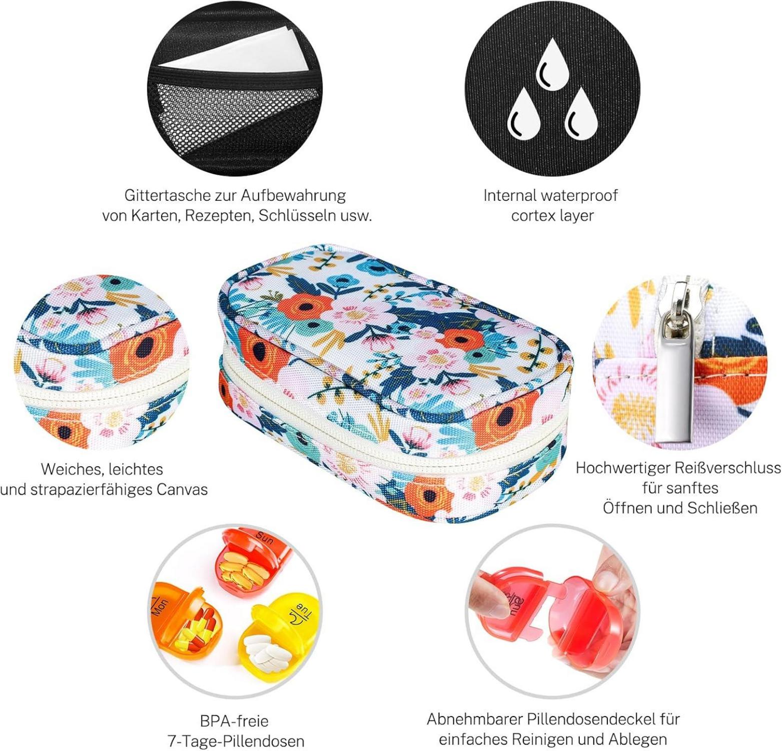 Tablettenbox 7 Tage Pillendose 2 Fächer Regenbogen Canvas-Tasche