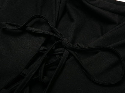 Gothic Damen Vintage Schwarz Mittelalter Kleid Trompetenärmel