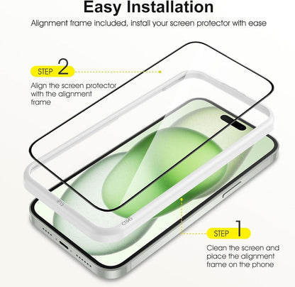 Panzer Schutz Glas für iPhone 15 Schwarz Rand Kameraschutz