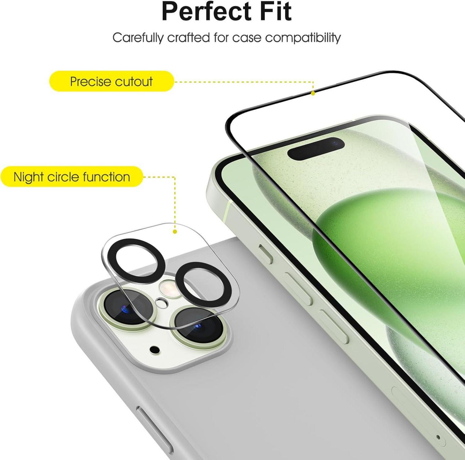 Panzer Schutz Glas für iPhone 15 mit Rahmen und Kamera