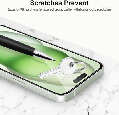 Panzer Schutz Glas für iPhone 15 Schwarz Rand Kameraschutz
