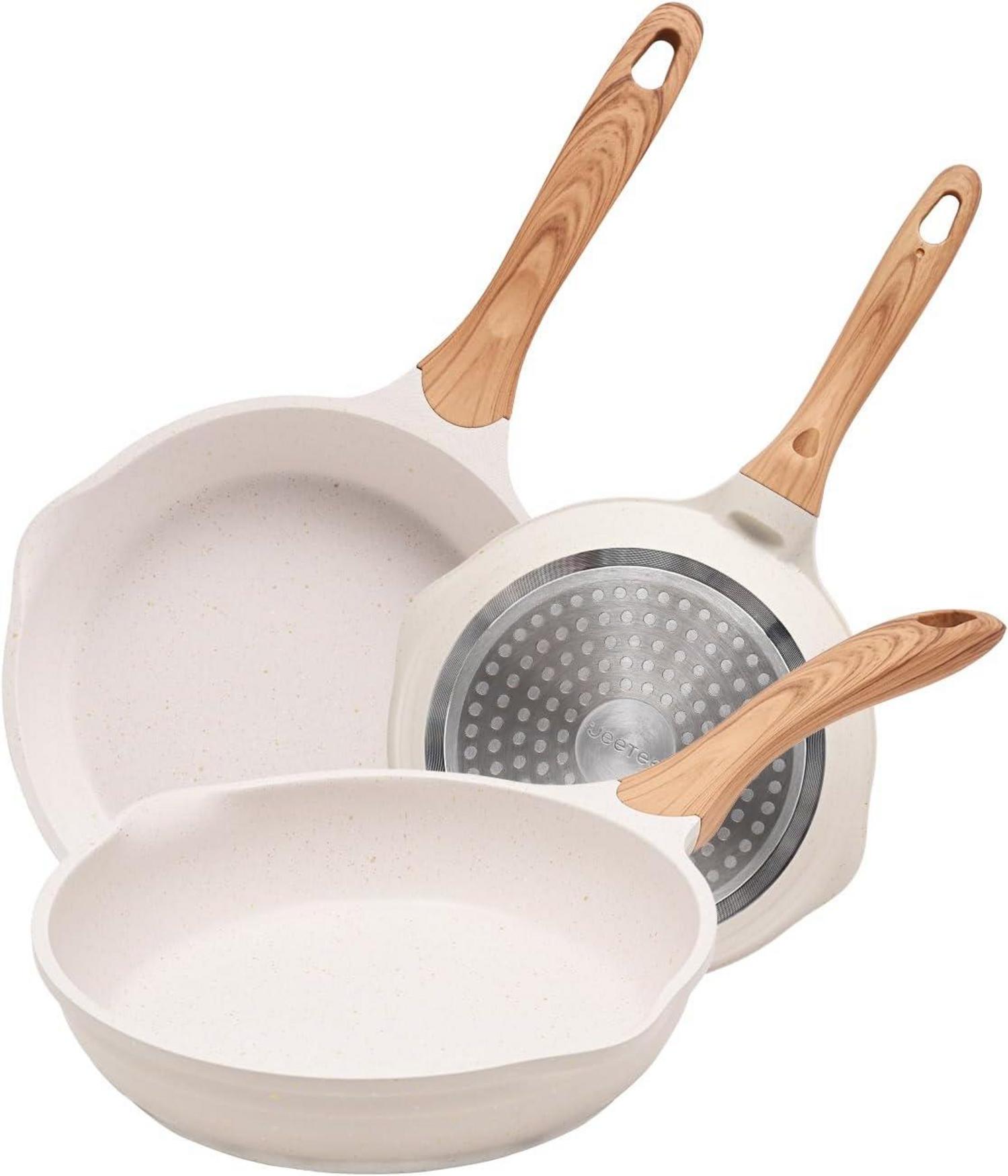 Antihaft Pfannenset Induktion 20 24 28cm Geschmiedetes Aluminium Beige