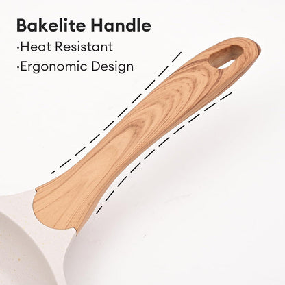 JEETEE 3-teiliges Pfannenset Bratpfanne Induktion 20cm 24cm 28cm Beige