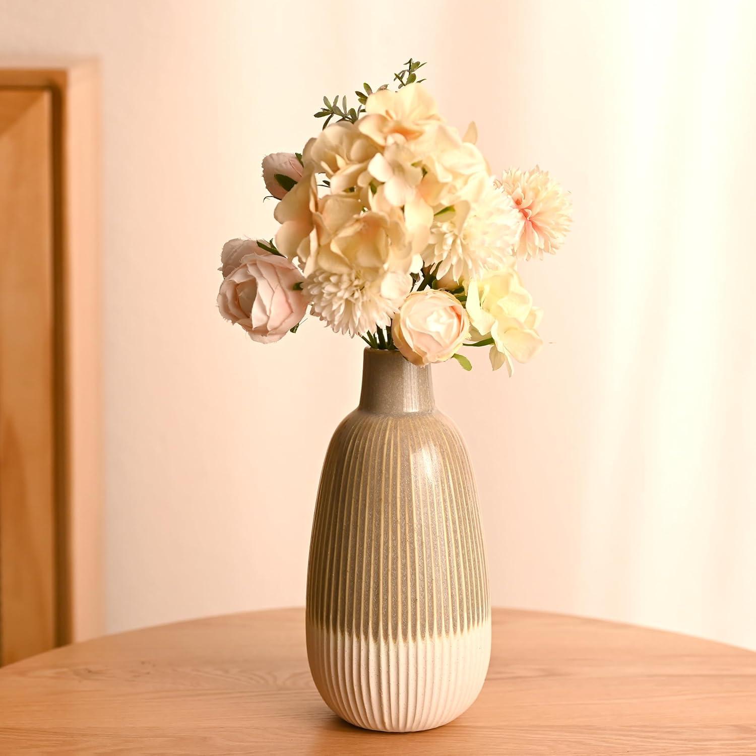 Moderne Keramikvase in Braun-Weiß 24cm - Deko für Zuhause
