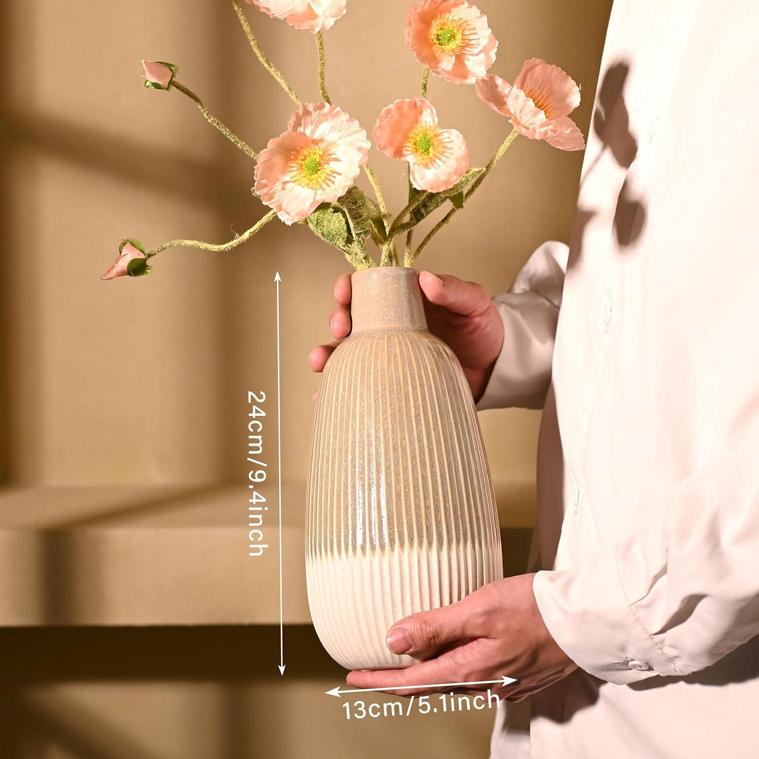 Moderne braune gestreifte Keramikvase für florale Dekorationen 24cm