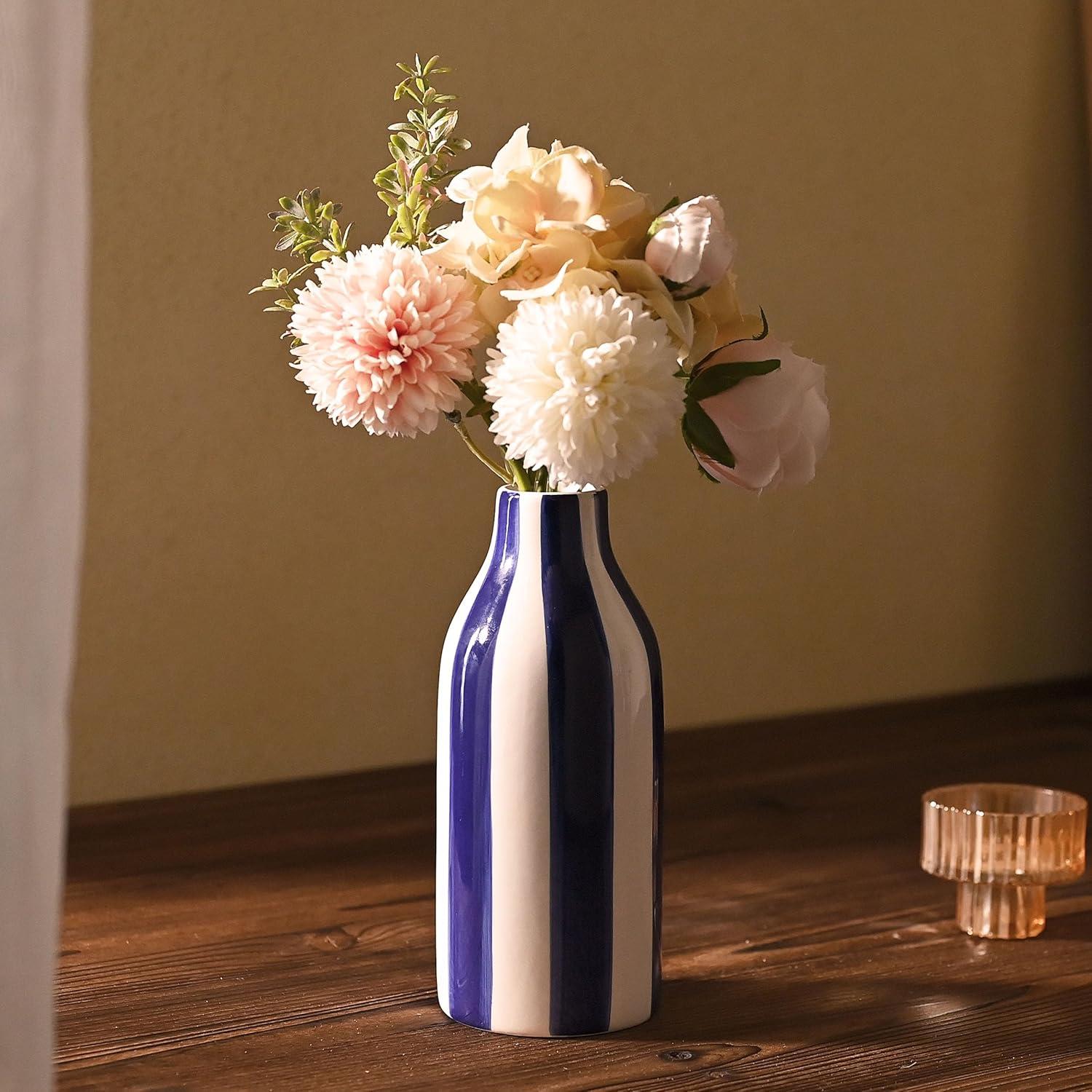 Blau-weiße Porzellanvase für Blumenarrangements, 19cm