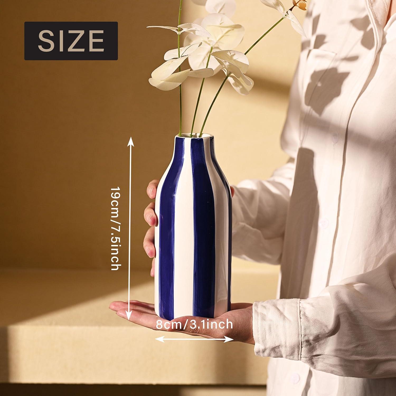 Blau-Weiße Porzellan Keramik Vase für Blumen, Modernes Bauernhaus Deko