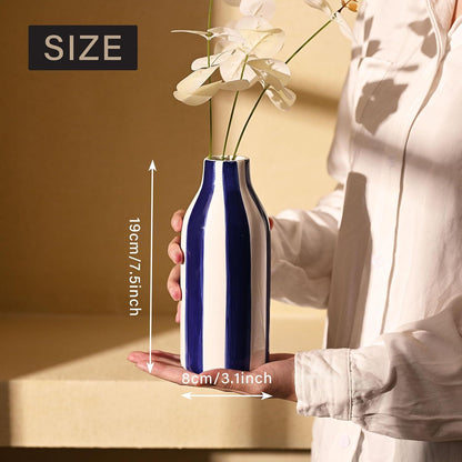 Blau-Weiße Porzellan Keramik Vase für Blumen, Modernes Bauernhaus Deko