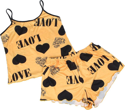 Damen Pyjama Set Sexy Negligee Große Größen Satin Gelb XL-XXL