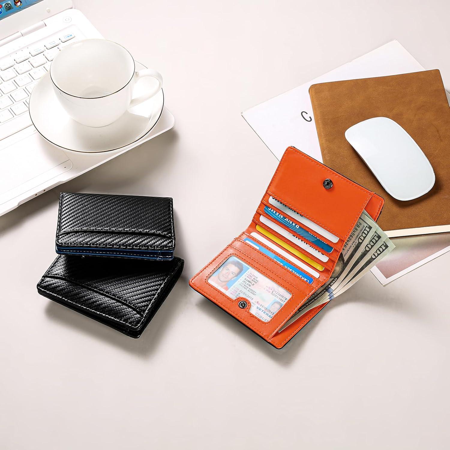 GAEKEAO Herren RFID Slim Wallet mit Münzfach Schwarz Orange